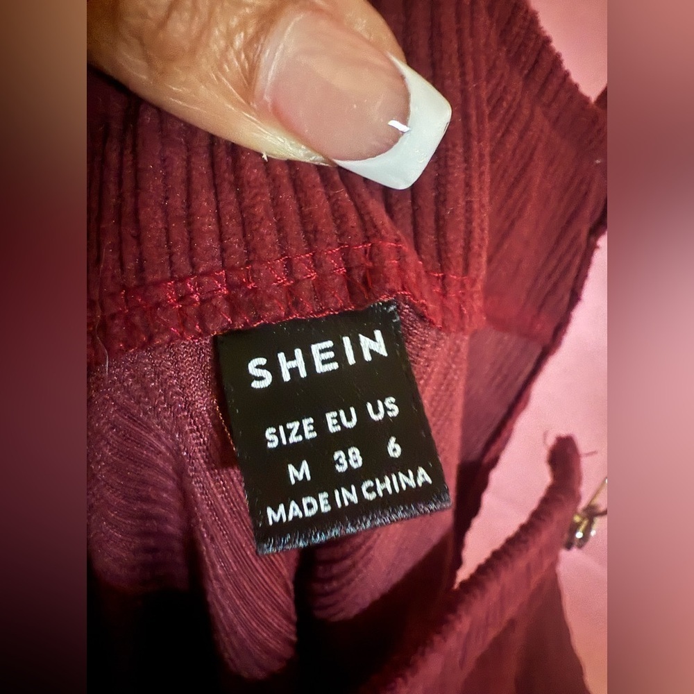 Burgundy Overall Mini Dress Corduroy Pinafore - Picture 3 of 4